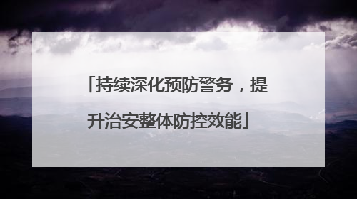 持续深化预防警务，提升治安整体防控效能